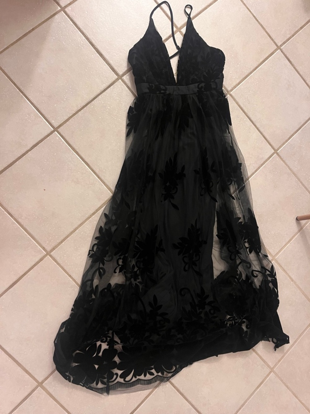 Windsor Black Floral Appliqué Maxi Dress